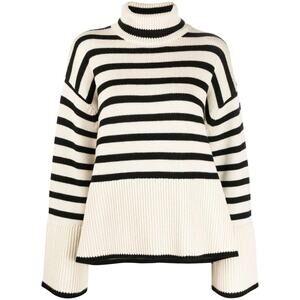 Toteme Striped Merino Wool Turtleneck Sweater - Xs Beige